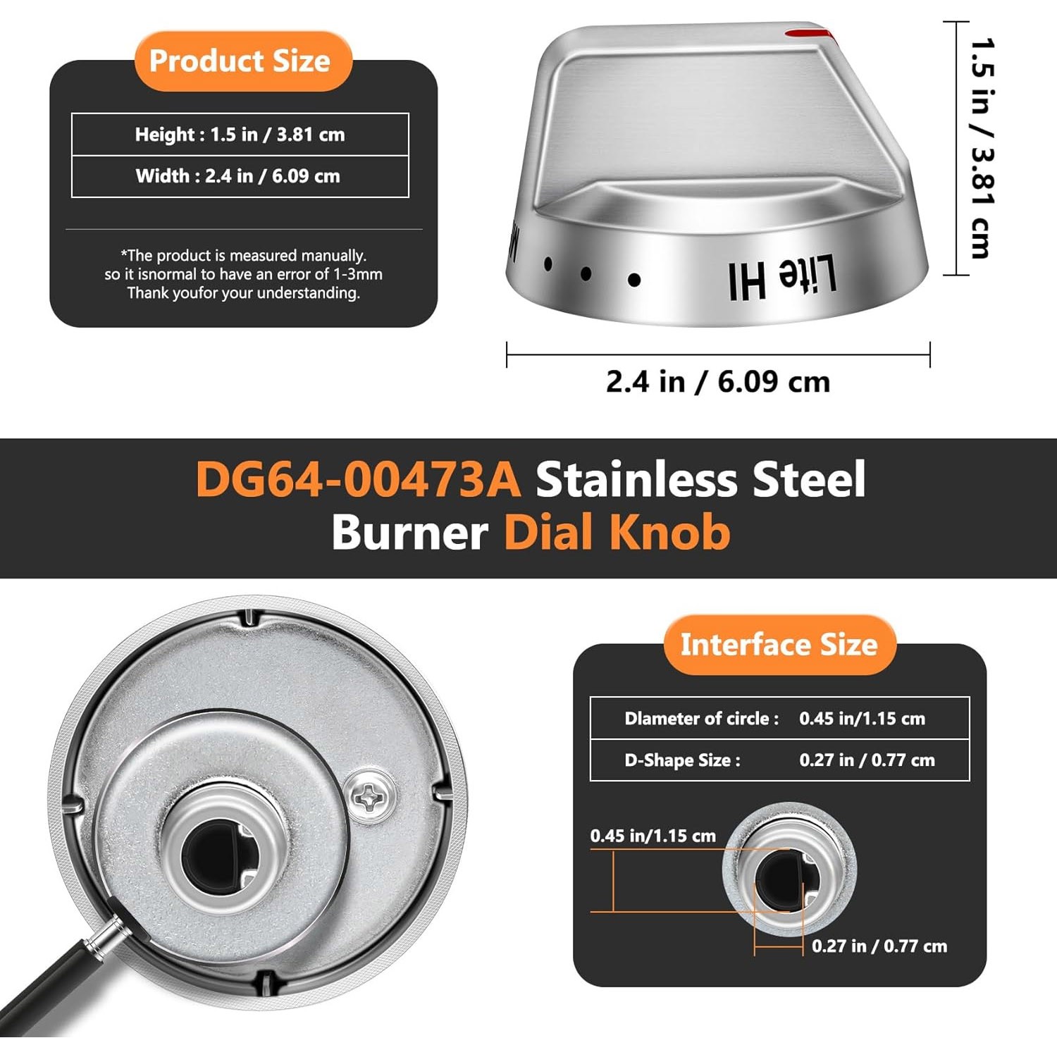 5 Pack DG64-00473A Range Top Burner Control Knob For Samsung Oven AP5917439