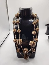 Vintage 38" Seed Bead Necklace Brown & White 1960-1970 11514