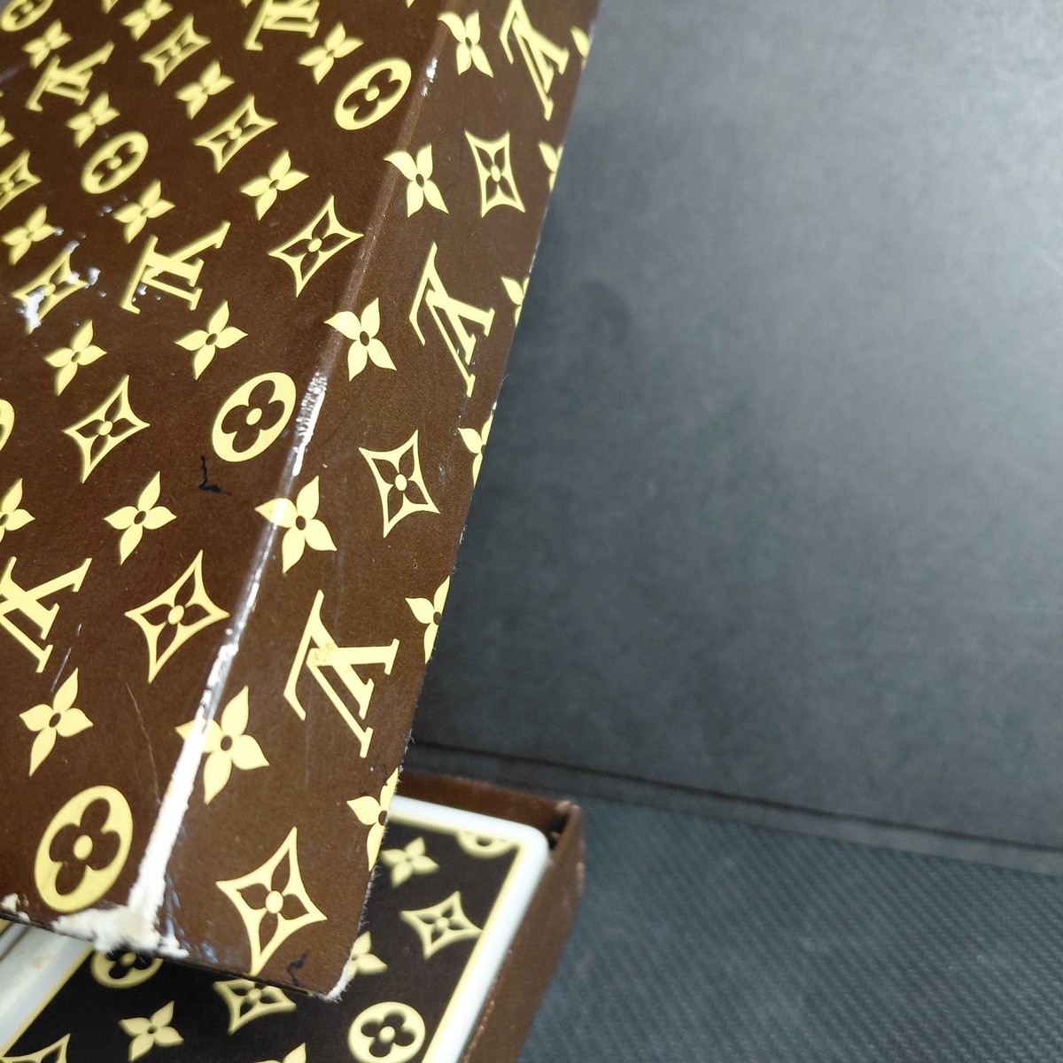 Vtg 1970s Louis Vuitton Monogram Double Deck Playing Cards Gilt