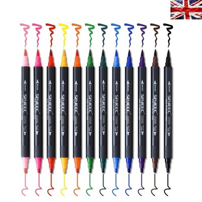Künstlerisches 12-teiliges Brush Pen Set - lebendige Farben mit ungiftiger Tinte auf Wasserbasis