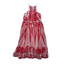 Farm Rio size small Red White Tropical Print Button-Front Maxi Dress vaca party