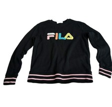 FILA Women  s Black Colorful Logo Sweater Pullover Crew Sweatshirt Wmns Sz S Y2K