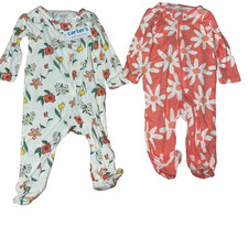 NWT Set Of 2 Carter's Footie Pajamas 6 Months Girls Flowers Zip Up