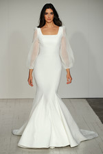 $3500 Mori Lee Bridal Gown Ivory 30166  Puff Sheer Sleeves Modest sz US 12 Slim