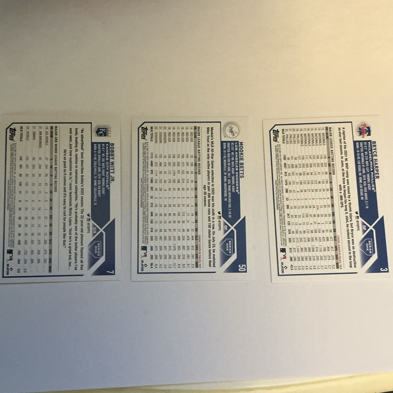 Topps 2024 Series 1 Base Set 3-Card Lot Witt Jr Betts Harper #7 #50 #3