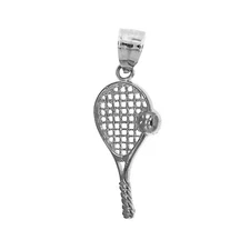 Rhodium Plated 925 Sterling Silver Tennis Racquet Charm