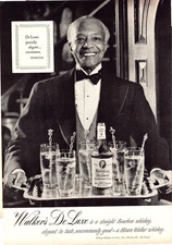 1952 Walker's DeLuxe Bourbon Whiskey Vintage Print Ad Formal Bar Waiter Wall Art