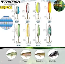 30Pcs Fishing Lures Baits Tackle, Fishing Spoon Lure Spinnerbait Bass Walleye US