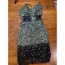 Cinderella Divine Black Sequin Rhinestone Cocktail Dress Women Size 4 Prom Party