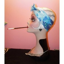 Vintage Blue Flowers Paisley Head Scarf pinup retro rockabilly bow gypsy boho