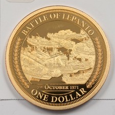 Tuvalu 2017 Battle of Lepanto Commemorative 24 CT Gold-Plated base Dollar Proof