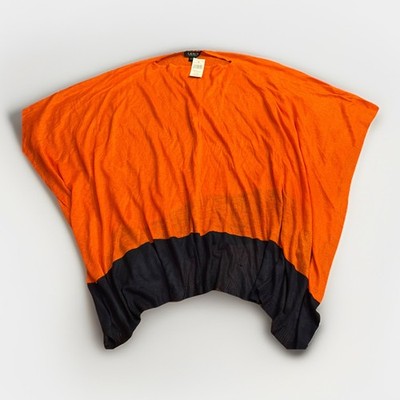 Lauren Ralph Lauren Sheer Cape Shawl Orange Black Frayed NWT One Size Fits Most