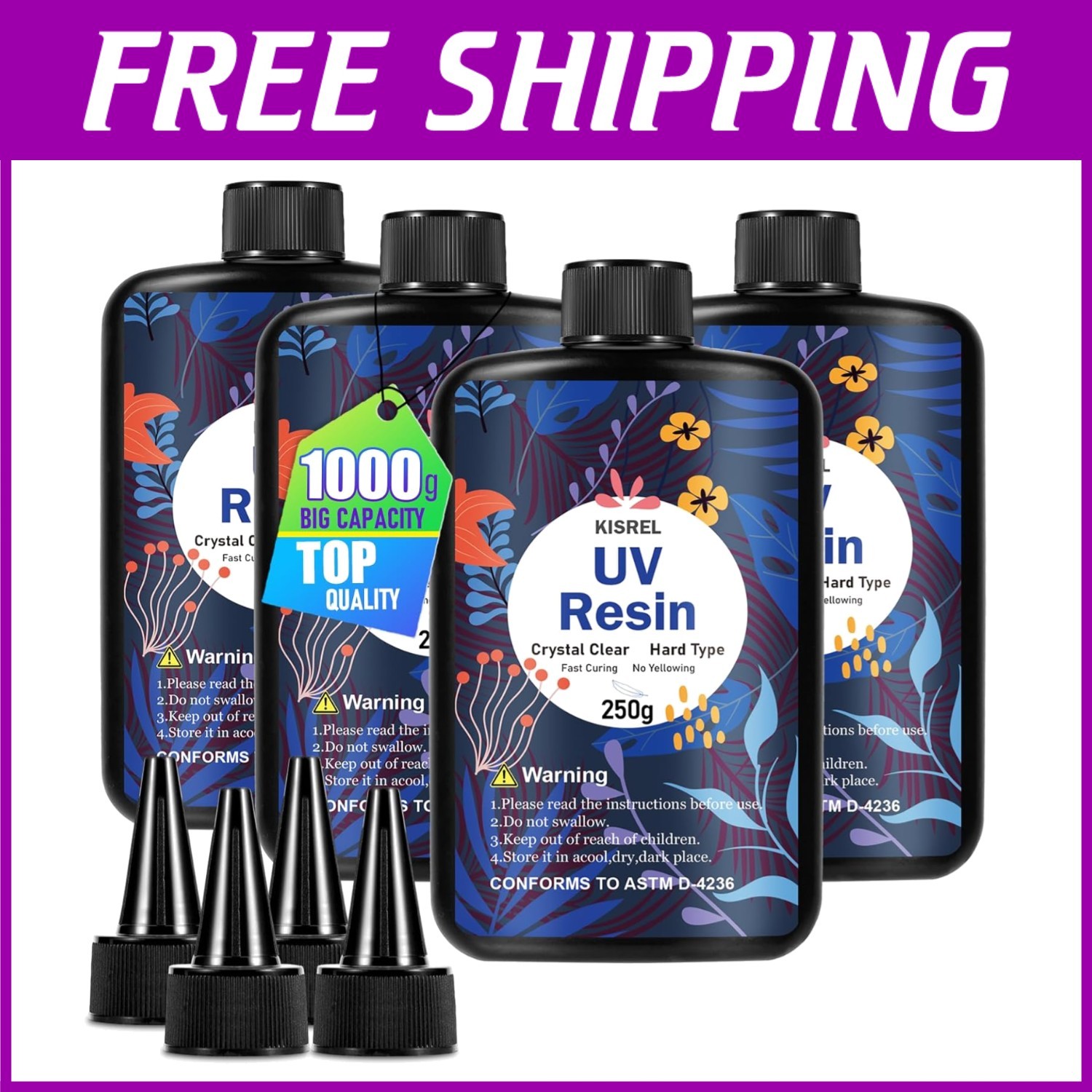 1000g UV Resin Kit - 4 x 250g Crystal Clear Hard Type for Jewelry Making