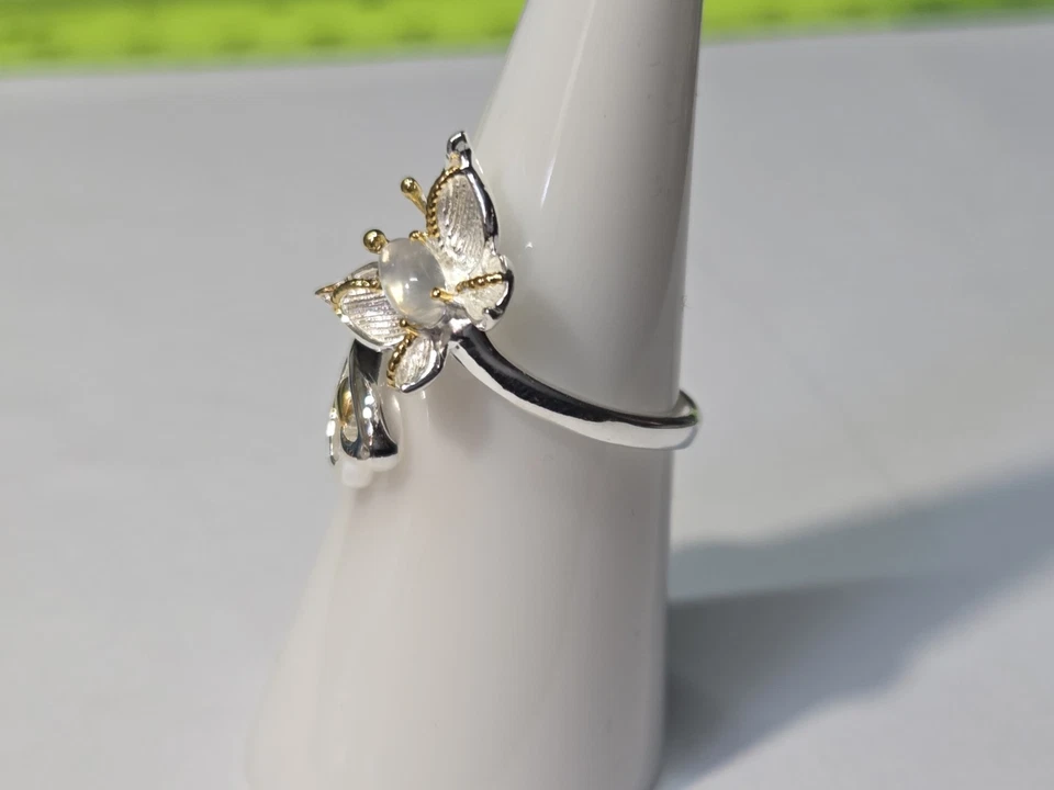 Anillo de plata de ley 925 envolvente mariposa piedra lunar natural talla 7 2103 Foto 4 de 4