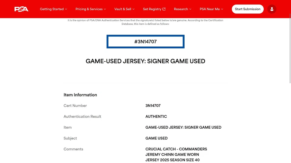 🏈Jeremy Chinn GAME WORN💪2025 Season Washington Commanders NFL Jersey👕inc.COA - Image 3 of 4