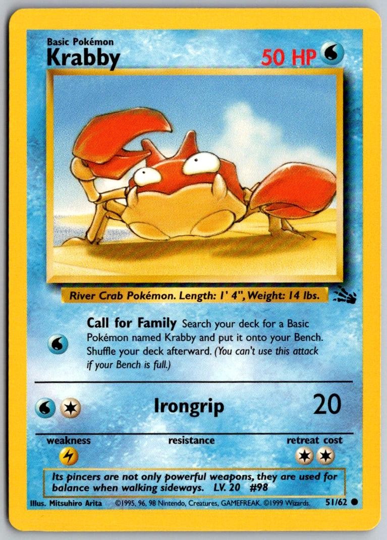 KRABBY 51/62 Common Fossil Pokemon UNLIMITED Near Mint