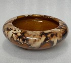 Vintage Mid-Century Ceramic Brown Low Bowl Planter w/ Cream Drip Glaze