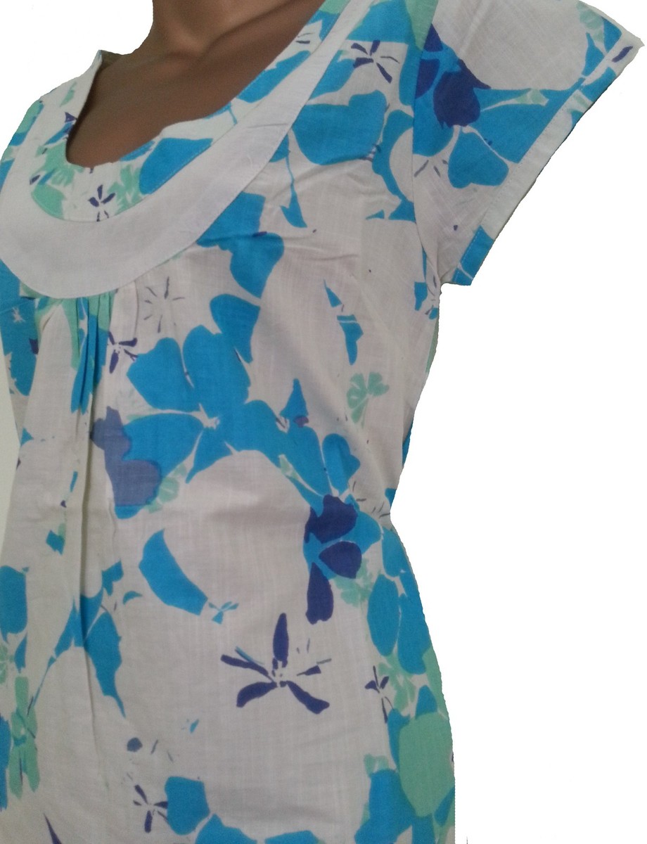 White Stuff Rua Blusenkleid Jersey Bio-Baumwolle - Teal Mlt