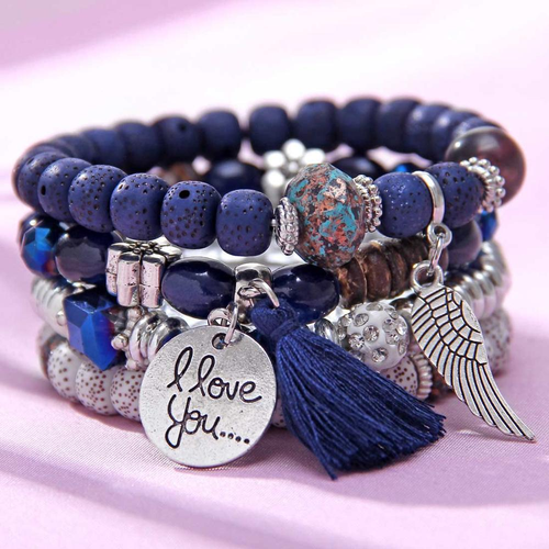 4 Stck./Set Anhänger Perlen Böhmische Armbänder Frauen Lavastein Armband Armbänder - Bild 20 von 28