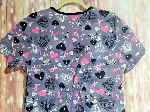 SB Scrubs Short Sleeve Breast Cancer Unlock a Cure Scrub Top Womens Small Flaws - 第 10/16 張圖片