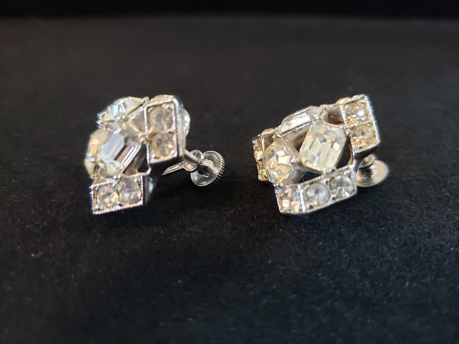 Vintage, Bogoff Screw Back Earrings Clear Rhinest… - image 2