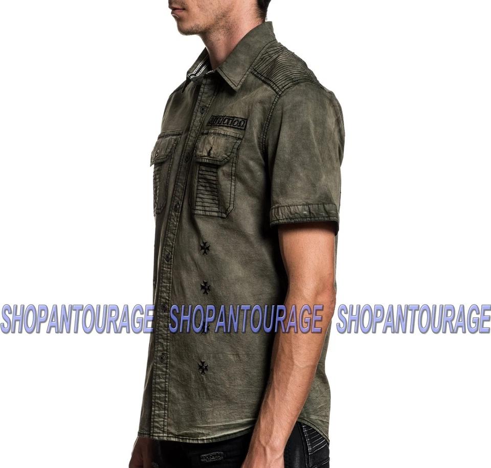 Camisa tejida con botones Affliction Reprieve 110WV772 nueva S/S de moda para hombre Foto 2 de 4