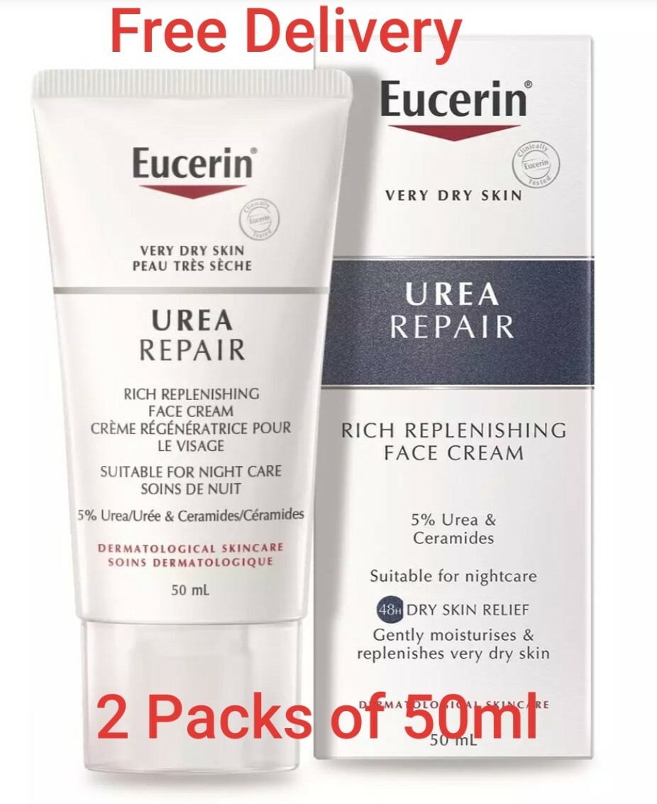 Eucerin Urea Repair Replenishing NIGHT Face Cream 50ml X 2 Packs New & Free Del