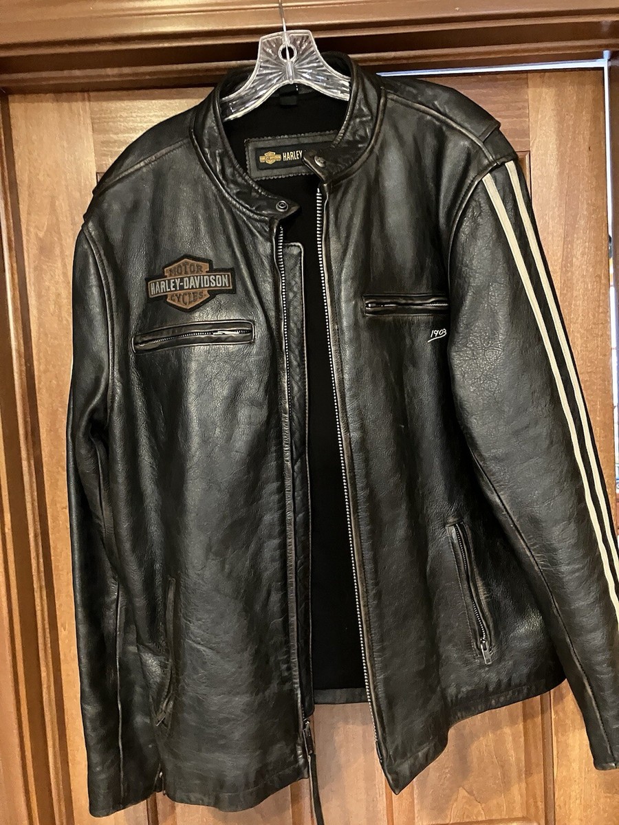Harley-Davidson Men's Sleeve Stripe Black Leather Jacket 97048