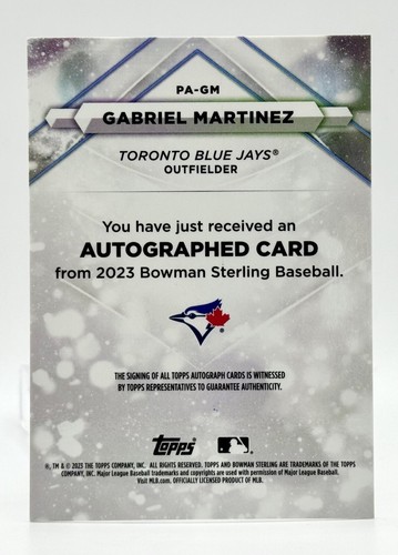 2023 Bowman Sterling Gabriel Martinez RC Auto Toronto Blue Jays - Picture 2 of 2