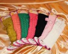 Warme Kinder Strick Bein Stulpen legwarmers mit Bommeln / Pompoms Neu