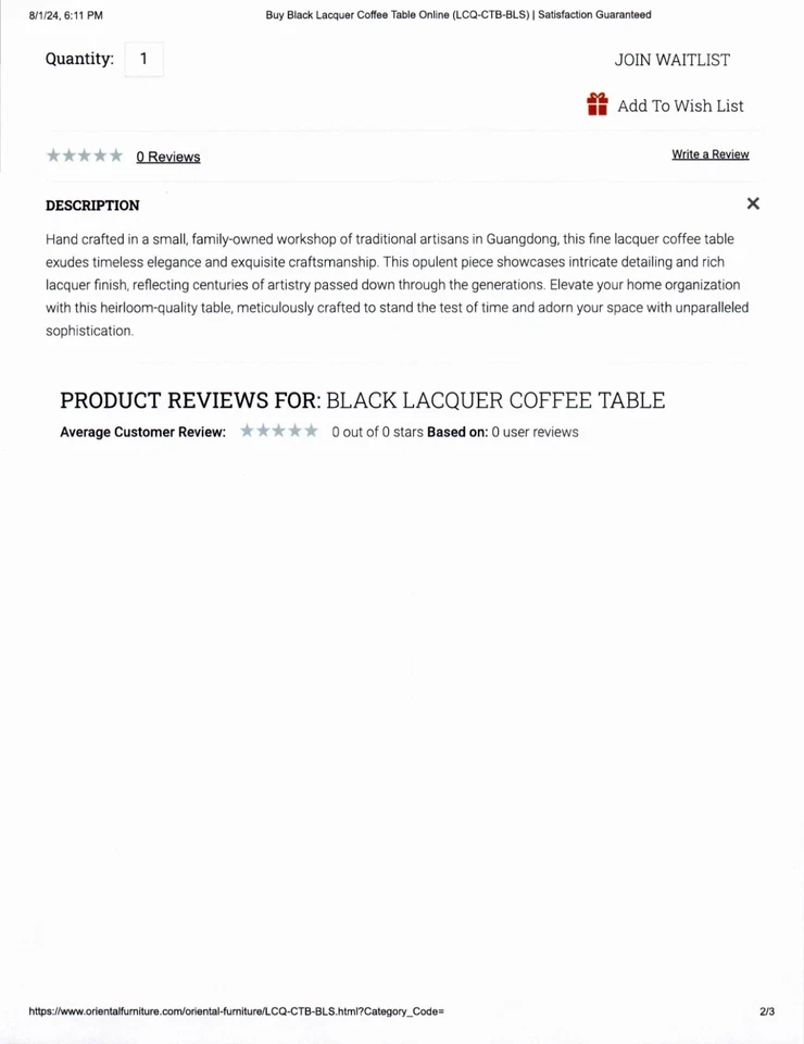 Nueva Mesa de Centro $719 Oriental Furniture Chinoiserie Laca Negra Dorada con Vidrio Foto 4 de 4