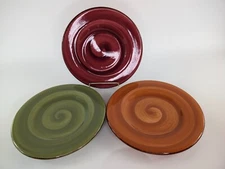 Lot (3) Hausenware TWIST SWIRL Salad Plates 8.75” Red Green & Orange