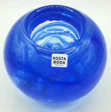 Kosta Boda Sweden Blue Moon Swirl Crystal Votive Candle Paperweight