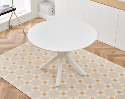 42.1''Round Dining Table End Table for 4-6 Person Metal Legs MDF Table Top White