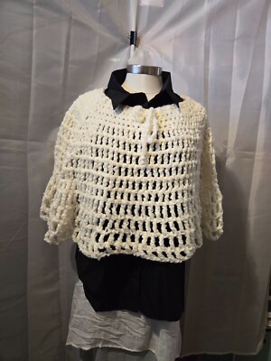 Poncho Lace Shawl Wrap  Handmade Crochet Off-White