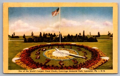 Postcard Large Floral Clock Conestoga Memorial Park Lancaster Pennsylvania  G 7