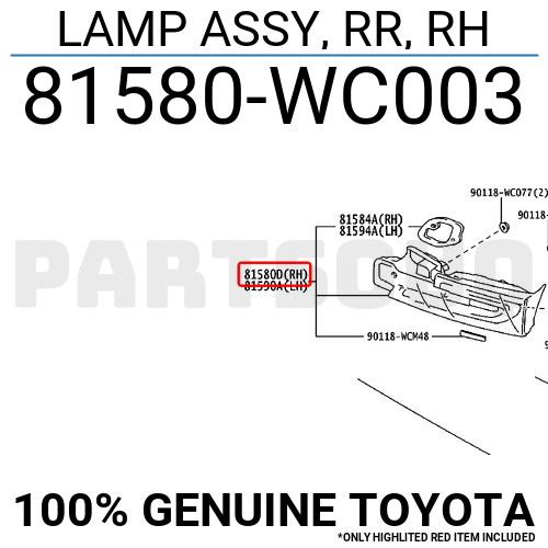 81580WC003 Genuine Toyota LAMP ASSY, RR, RH 81580-WC003 | eBay