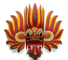 Sri Lankan Handmade Wooden Wall Hanging Home Decor Tiki Fire Mask Sculpture 14"