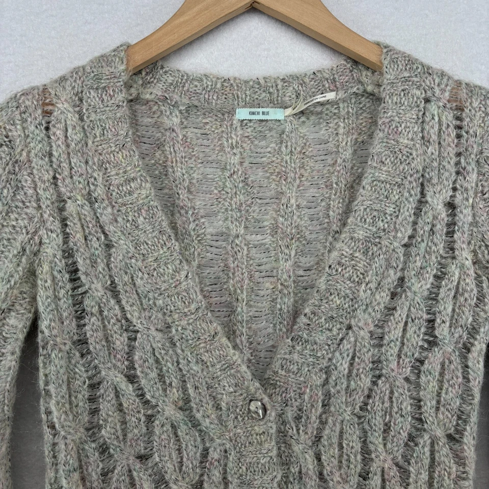 KIMCHI синий ANTRHOPOLOGIE свитер женщин XS Mohair альпака кабель кнопка спереди серый - Изображение 4 из 4