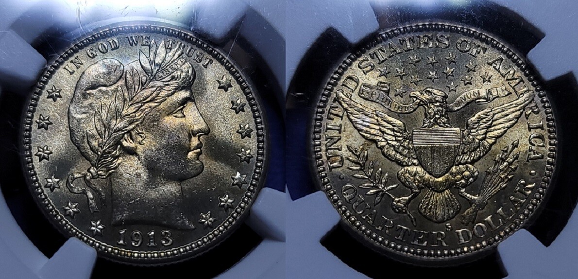 1913 S Barber Quarter 25c NGC MS 66