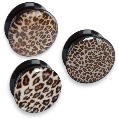 4-24mm Ohr Plug Leopard Muster Flesh Tunnel Leo Print Rockabilly Piercing Z554