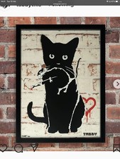 TABBY Cat vs BANKSY Rat - Street Heart - Unique 1/1 Framed Original