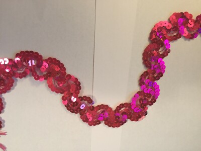 Hot Pink Scalloped Sequin Trim 1'' Wide Non Stretch Metallic Embellish, Costume