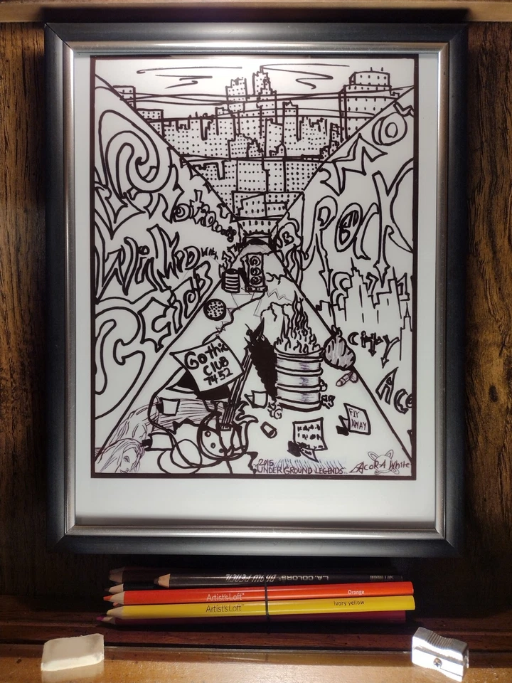 Arte de pared enmarcado, arte de guitarra musical, arte de fantasía oscura, arte de graffiti, paisaje urbano  Foto 2 de 4