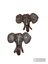 2 Cast Iron Key Coat Hook Elephant Kitchen Rustic Decor