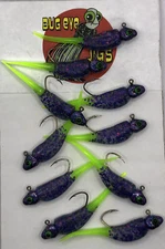 10 Pack 1/16 Oz Violet And Chartreuse Crappie Jigs, Bass, Perch ( Violet Dreams)