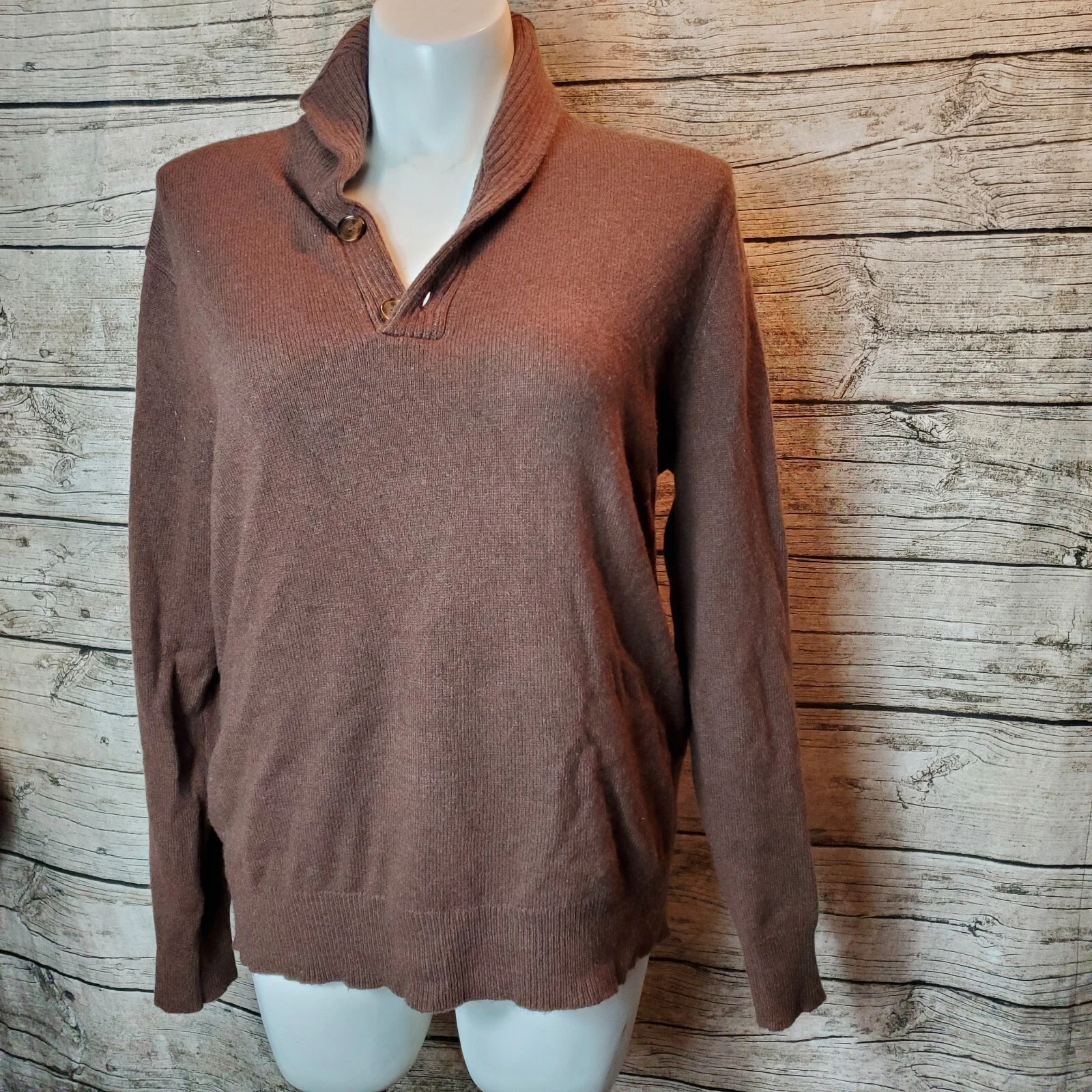 J.Crew Sweater Shawl Collar Lambswool Blend Brown Long Sleeve Soft Size XL