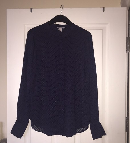 H And M Dark Navy Blue Polka Dot Sheer Blouse Shirt UK Size 10 | eBay