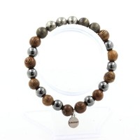 Armband Pyrit Spanien + Perlen HäMatit + Holz 8 Mm. Made In Frankreich