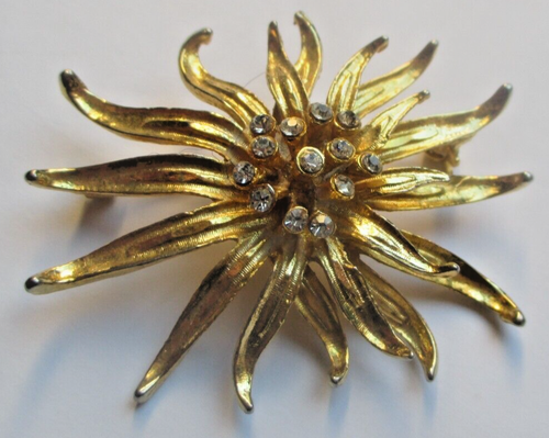 Grande Broche Vintage Argentée Avec Cristaux Style Diamant - Bijou Ancien Impeccable